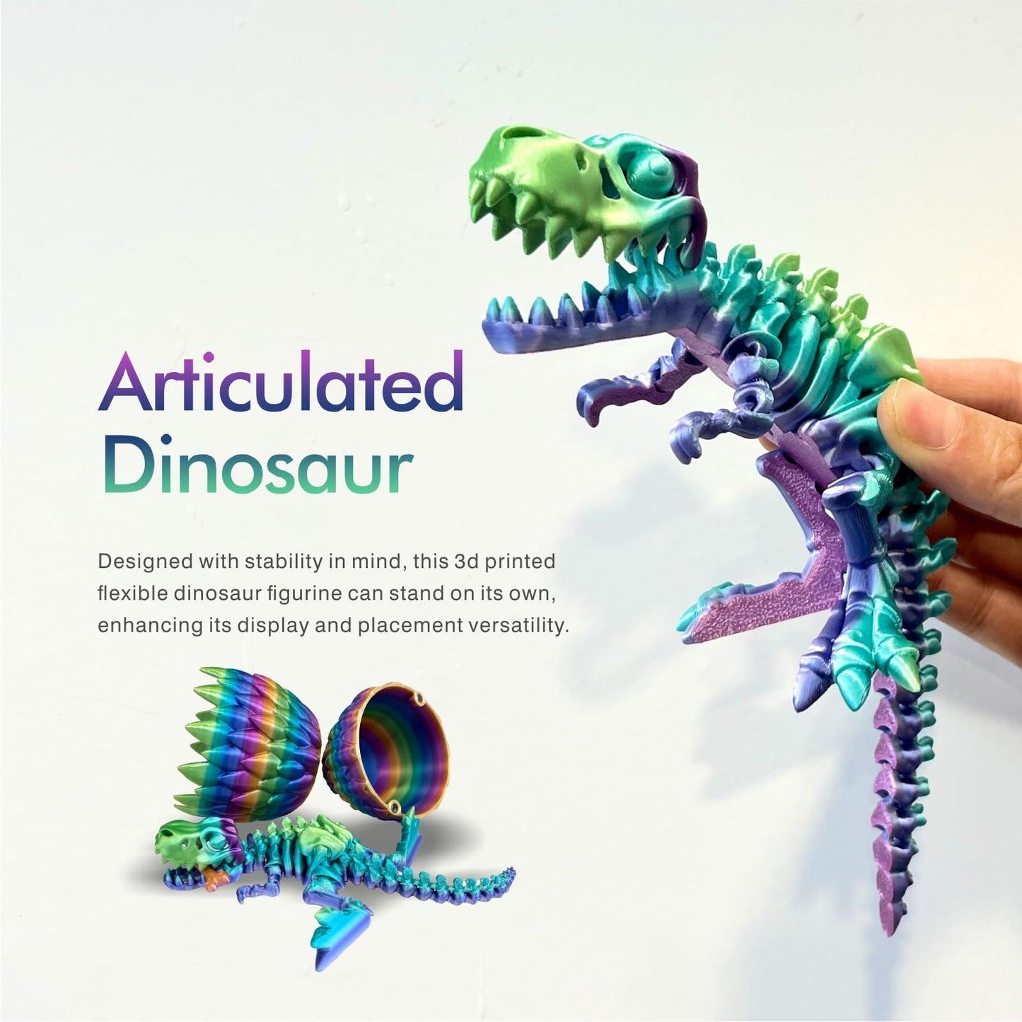 Easter Basket Stuffers - 3D Printed Dinosaur Toy, Mystery Crystal Dinosaur Egg With Articulated Tyrannosaurus Rex, Easter Basket