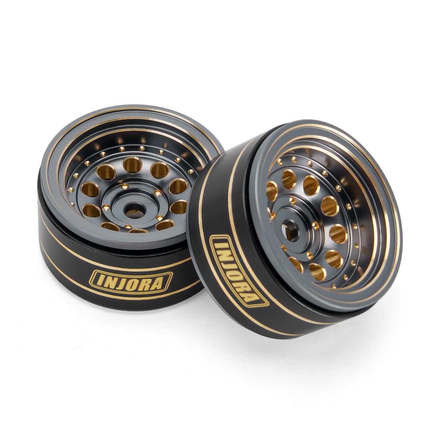 INJORA 1.0 Beadlock Wheel Rims Black Coating Brass Rims for 1/24 1/18 RC Crawler Car Axial SCX24 AX24 TRX4M FCX24, 39g(Grey)