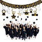 Graduation Hanging Swirl Banner Decorations, Black Gold Silver Star Banner Garland Party Supplies For Class Of 2025