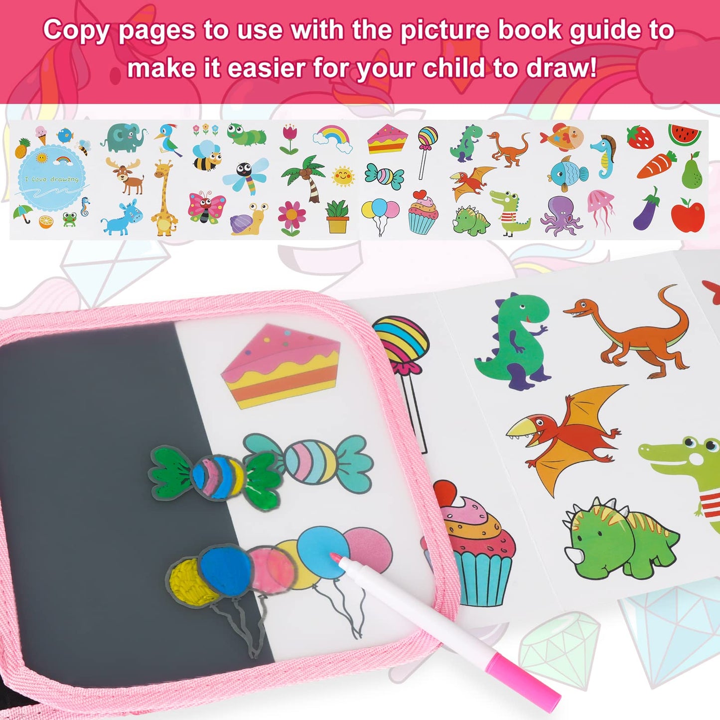Erasable Book Doodle Set for Kids,Magic Drawing Book for Kids,Reusable Drawing Book 12 Watercolor Pens 14 Page Drawing,Road Trip