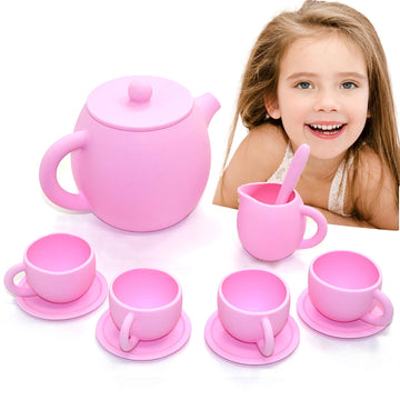 Silicone Tea Set, Silicone Tea Party Set, Pretend Play Tea Party Set for Girls, Food Grade Kids Kitchen Tea Set Accessories for 