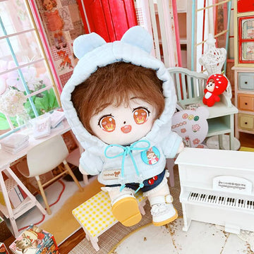 Niannyyhouse 20Cm Plushie Doll Checkered Hoodie Jeans 8In Kpop Stuffed Doll Clothing (Blue)