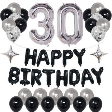 Naninuneno 30Th Black Silver Birthday Party Decorations For Men Women, Happy 30 Birthday Party Supplies With Black Happy Birthda