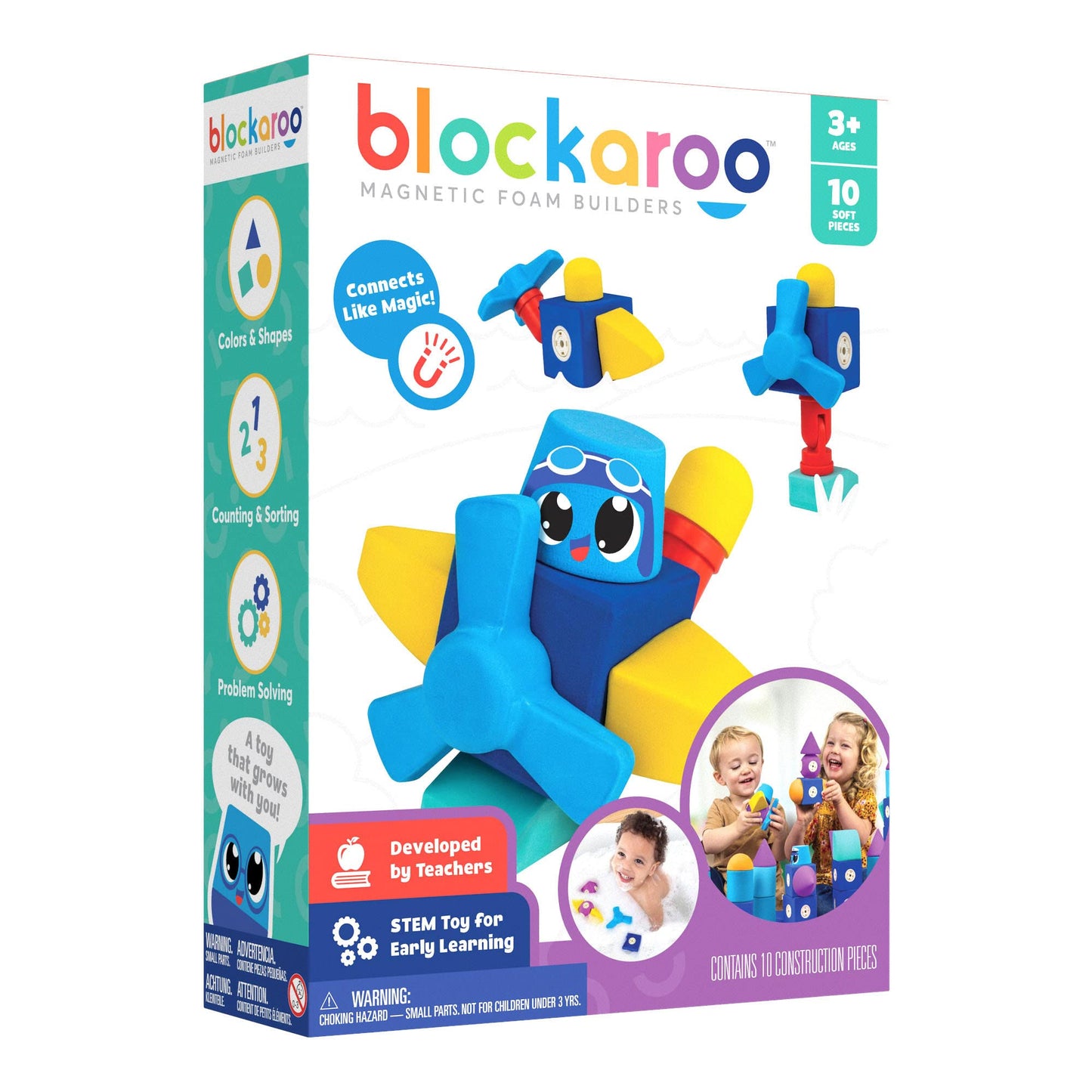 Blockaroo Magnetic Foam Blocks - Stem Preschool Toys For Children, Toddlers, Boys And Girls, The Ultimate Bath Toy - Airplane Set, Bath Building Blocks, Engineering Toys For Kids 3-6