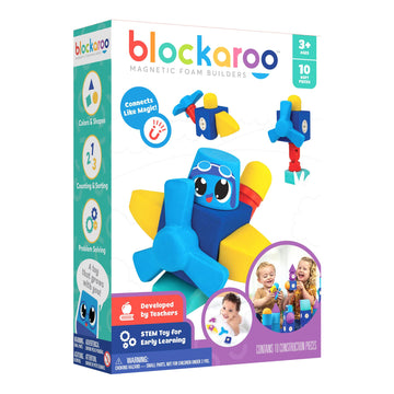 Blockaroo Magnetic Foam Blocks - Stem Preschool Toys For Children, Toddlers, Boys And Girls, The Ultimate Bath Toy - Airplane Set, Bath Building Blocks, Engineering Toys For Kids 3-6