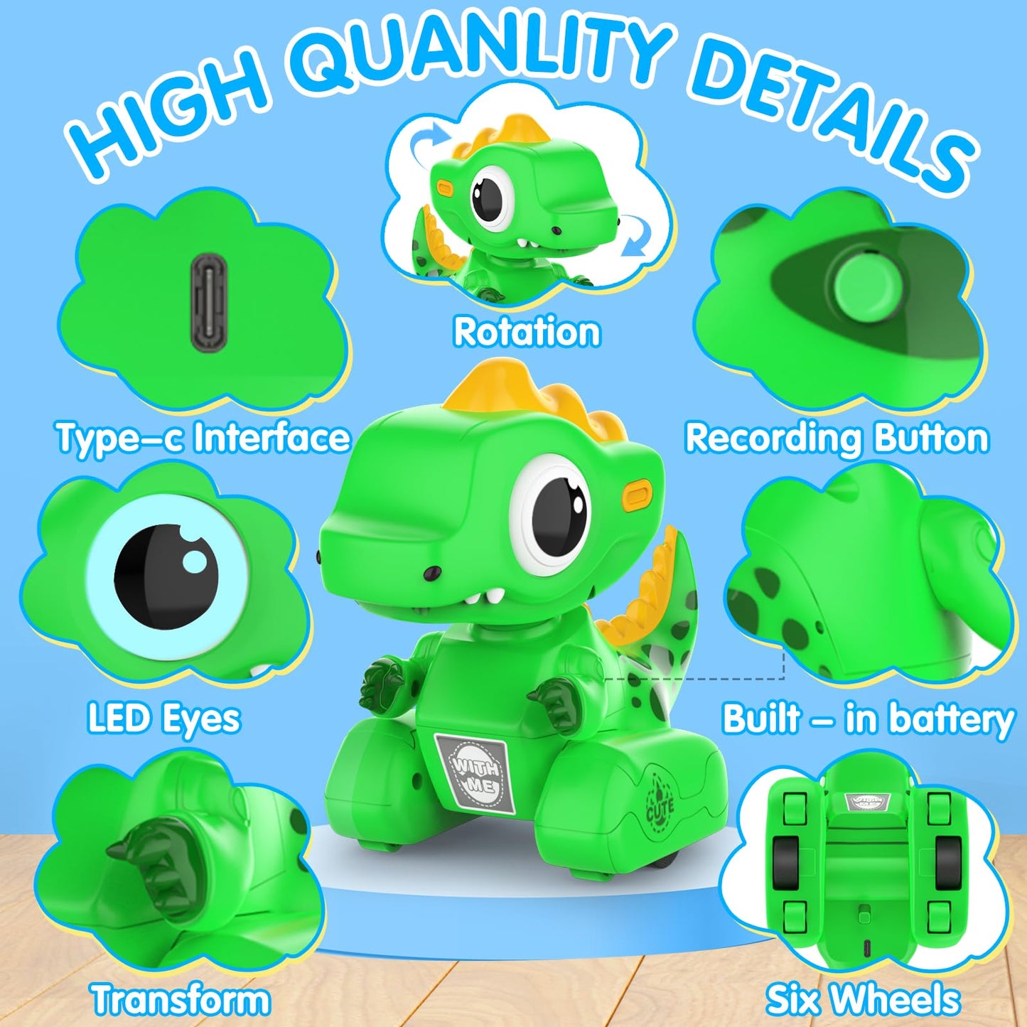YUAN PLAN Remote Control Robot Dinosaur Toys, Dinosaur Toys for Kids, Robot Toy With LED Light Eyes, Auto-Demo, Recording, Repea