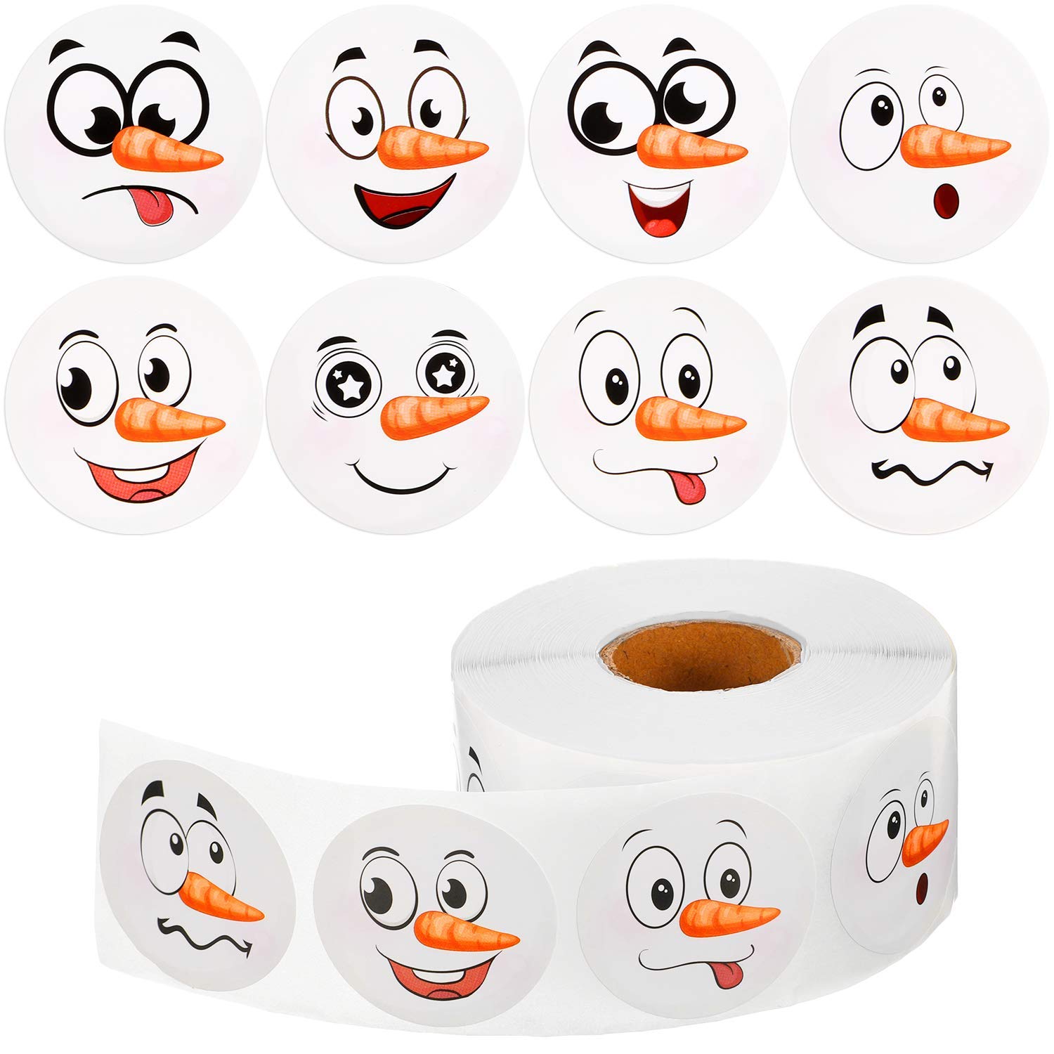 800 Pcs Christmas Snowman Stickers Roll Winter Snowman Stickers Cute Round Circle Stickers for Christmas Party Decoration