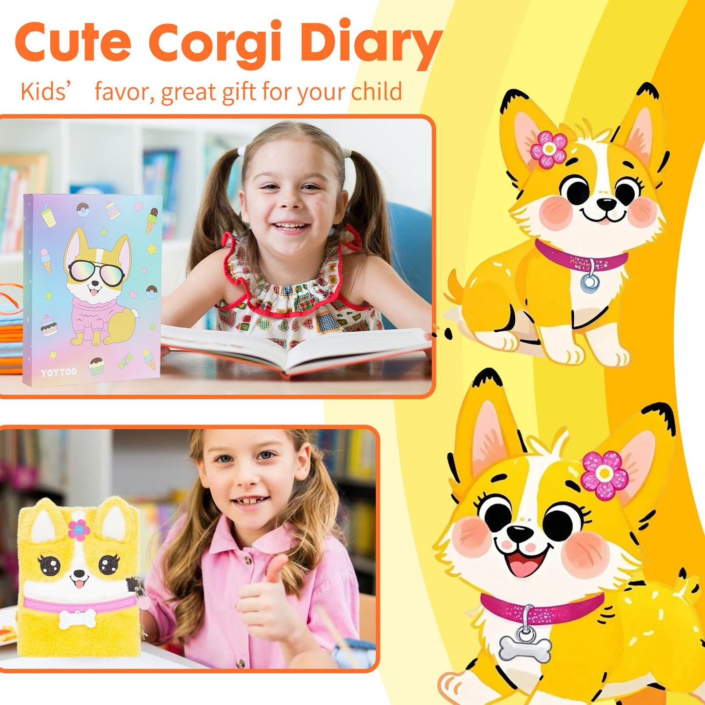 Corgi Dog Diary for Girls with Lock, Plush Corgi Toys Gift for Teen Girls, Kids Corgi Writing Journal Notebook, Birthday Gifts f