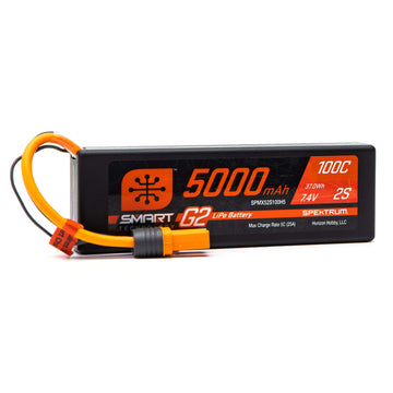 Spektrum 7.4V 5000mAh 2S 100C Smart G2 Hardcase LiPo Battery: IC5, SPMX52S100H5,Multi