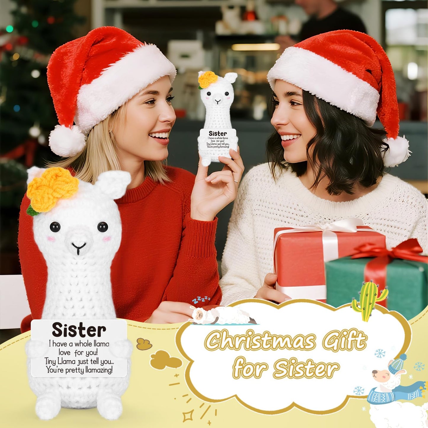 Christmas Sister Gifts from Sisters  Birthday Stocking Stuffers Sister Gifts for Women Girls mature-themed  I Love You Sister in Law Bestie Soul Sister Gifts Presents Small Cute Handmade Knitted Crochet Llama