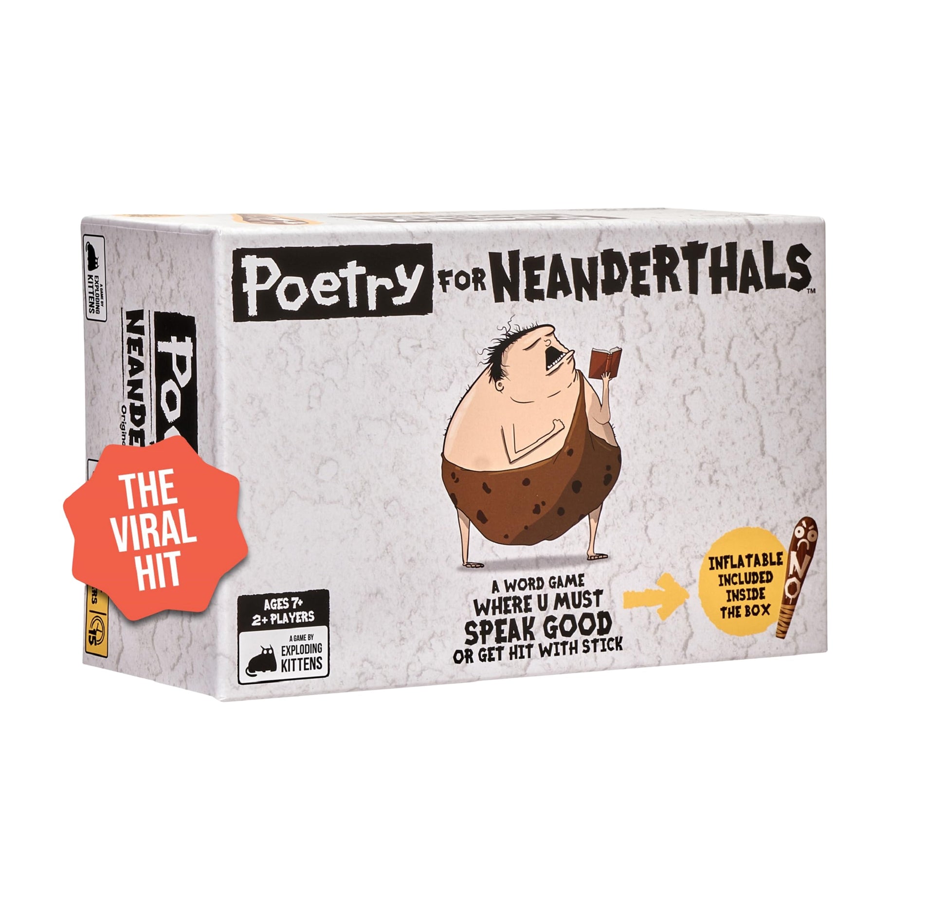 Exploding Kittens Presents Poetry For Neanderthals - Family Card Game For Adults, Teens & Kids - Competitive Word Guessing Family Games, Ages 7 And Up - Includes 200 Cards And A 2-Foot Inflatable Club