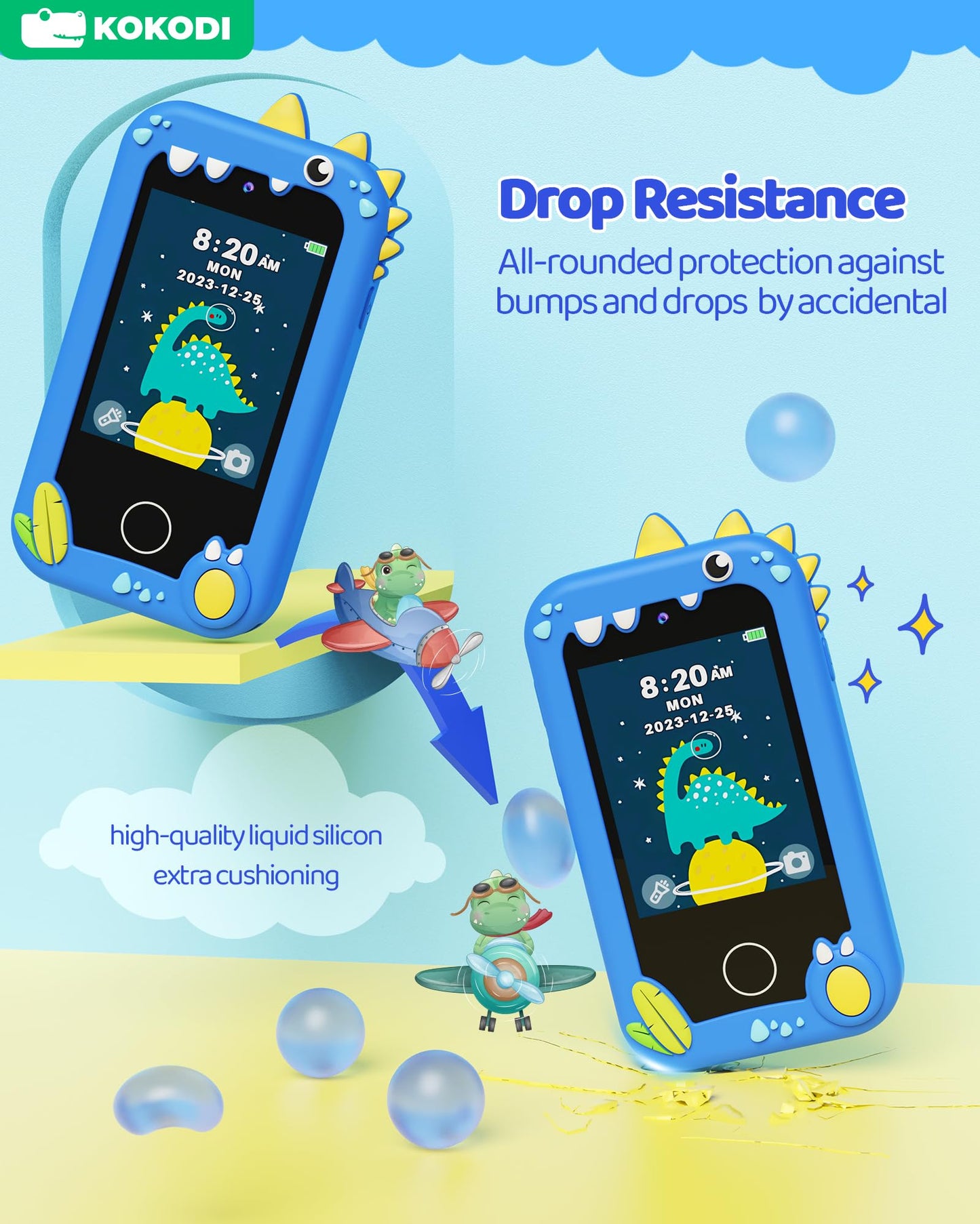 KOKODI Kids Smart Phone Toys, Touchscreen HD Dual Camera Cell Phone for Kids, Birthday Gifts Dinosaur Toddler Play Phone for Boy