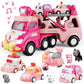 seveclotree 9 in 1 Carrier Truck Cars Toys for Girls Toddlers,Pink Princess Girl Car with Light and Sound,Toddler Girl Toys Age 