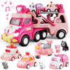 seveclotree 9 in 1 Carrier Truck Cars Toys for Girls Toddlers,Pink Princess Girl Car with Light and Sound,Toddler Girl Toys Age
