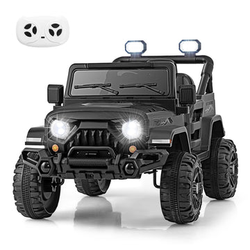 Olakids Ride On Truck, 12V Battery Powered Electric Vehicle For Kids With Remote Control, Bluetooth, Power Display, Led Lights, Music Player, Ride On Toy For 3+ Boys Girls (Black)