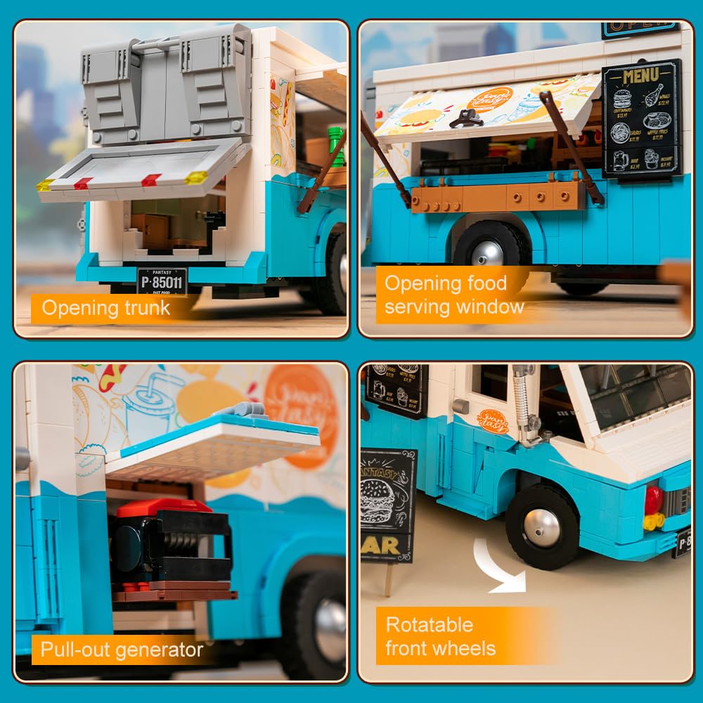 PANTASY Nostalgic Food Truck Building Set-Camper Vehicles Construction Building Bricks Set Retro Chevrolet P30 Step Van Building
