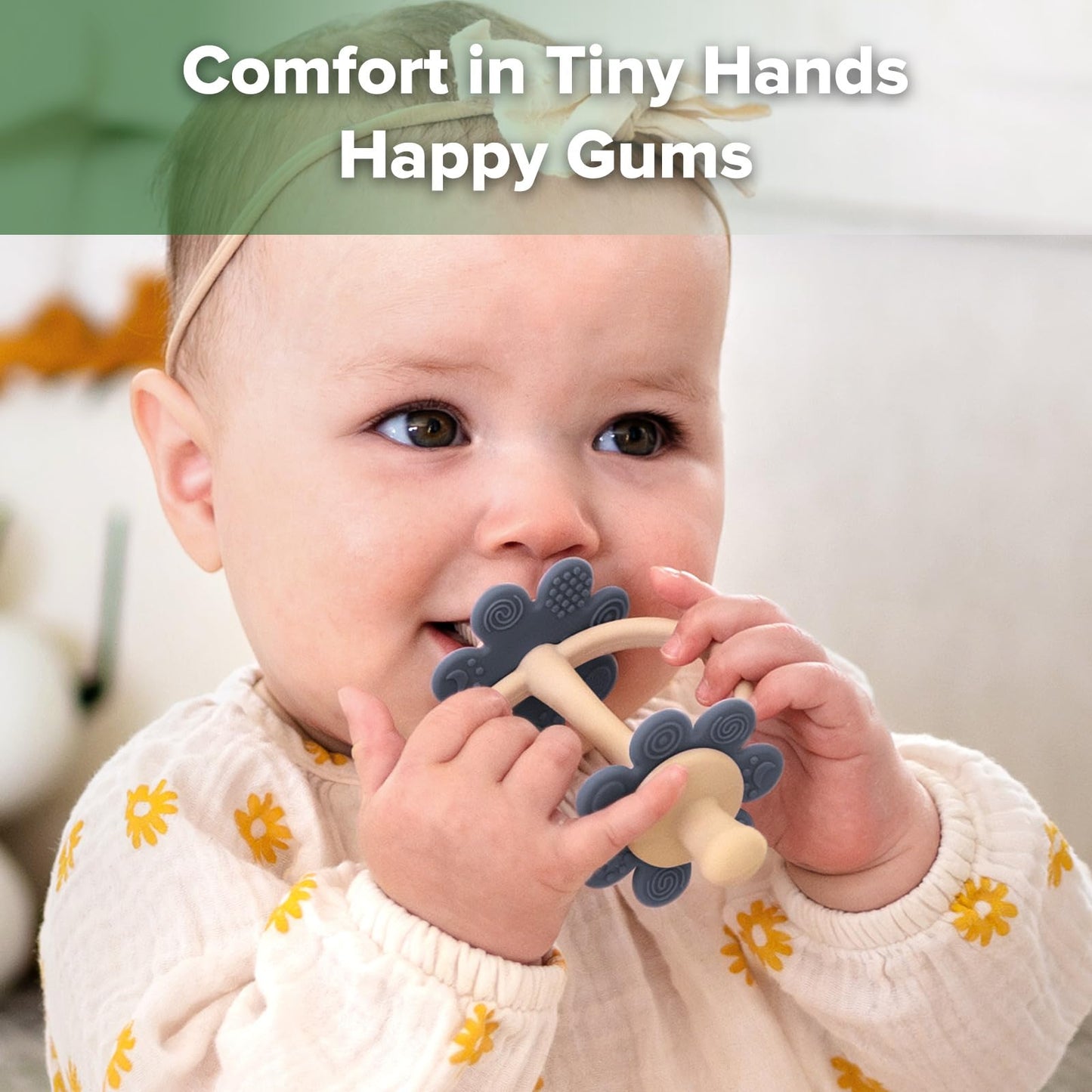 haakaa Silicone Teething Toy with Nipple-Shaped End & 360° Toothbrush Head - Easy Grip, Steel Blue