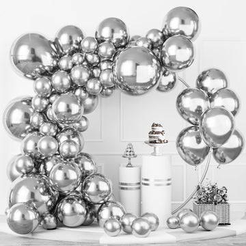 Labeol Silver Balloons Different Sizes 139Pcs 18/12/10/5 Inch Silver Balloon Garland Arch Kit Quality Silver Latex Balloons Decorations For Party Birthday Graduation Wedding