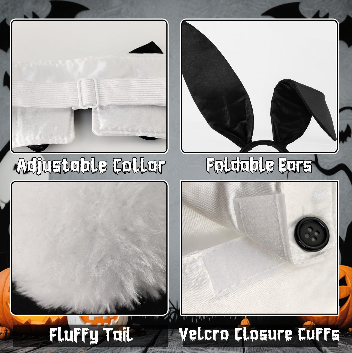 Voiiake Bunny Ears Headband  Bow Tie  Cuffs  and Tail - Bunny Costume Accessories for Women - Halloween Black Rabbit Ears for Party Outfit