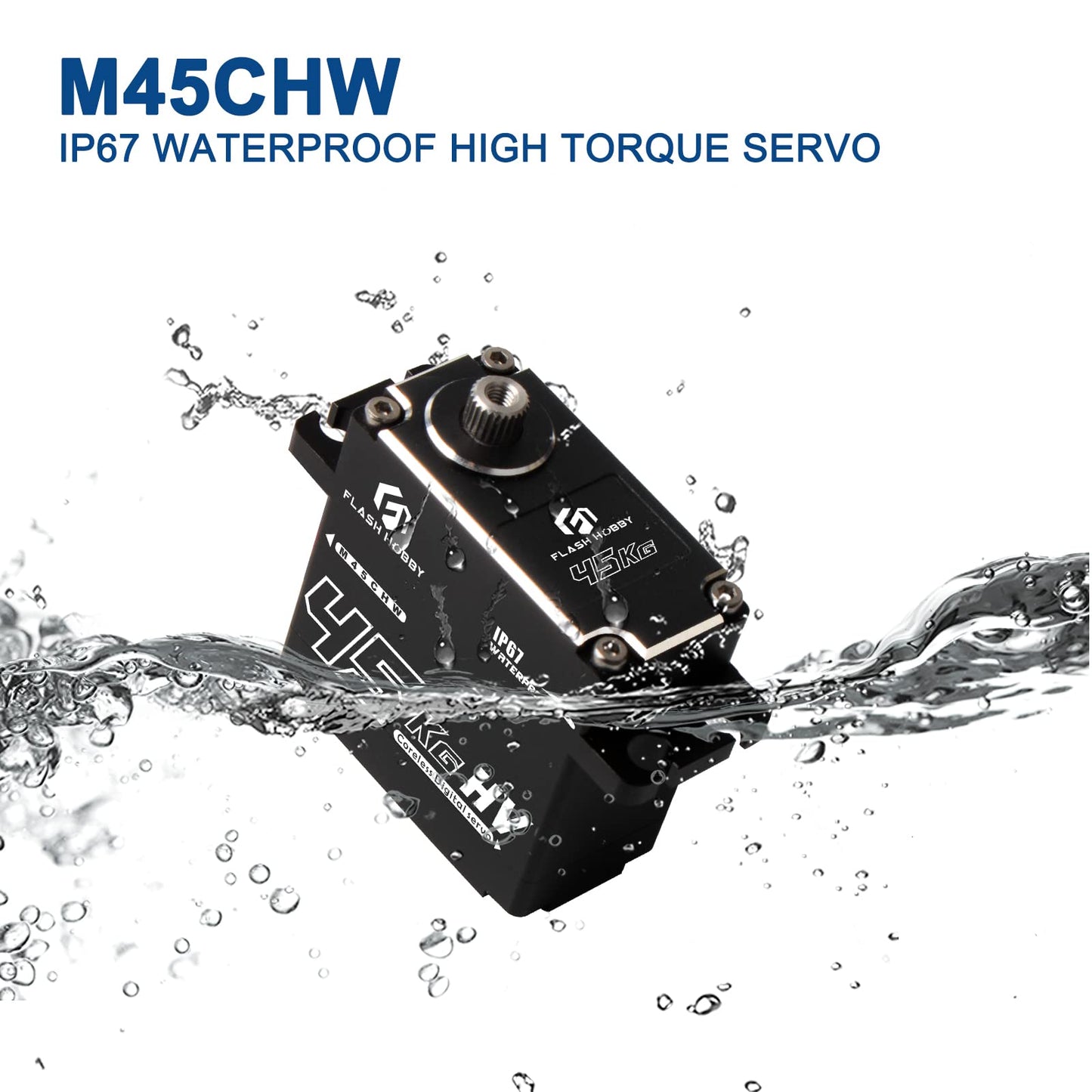 FLASH HOBBY 45KG Coreless Servo 8.4V High Torque Full Metal Gear Servo, IP67 Waterproof Steering RC Servo with Control Angle 360