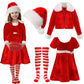 Panitay 4 Pcs Girls Christmas Costume Red Santa Claus Outfit Hat Jacket Dress Tights For Little Girls Kids Holiday Cosplay(Large