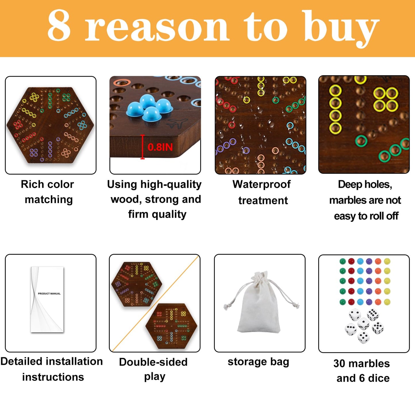 Wahoo Board Game Wooden Original Aggravation Board Game Classic 2 Side Painted Fast Track Game For 4 Player And 6 Player With 30