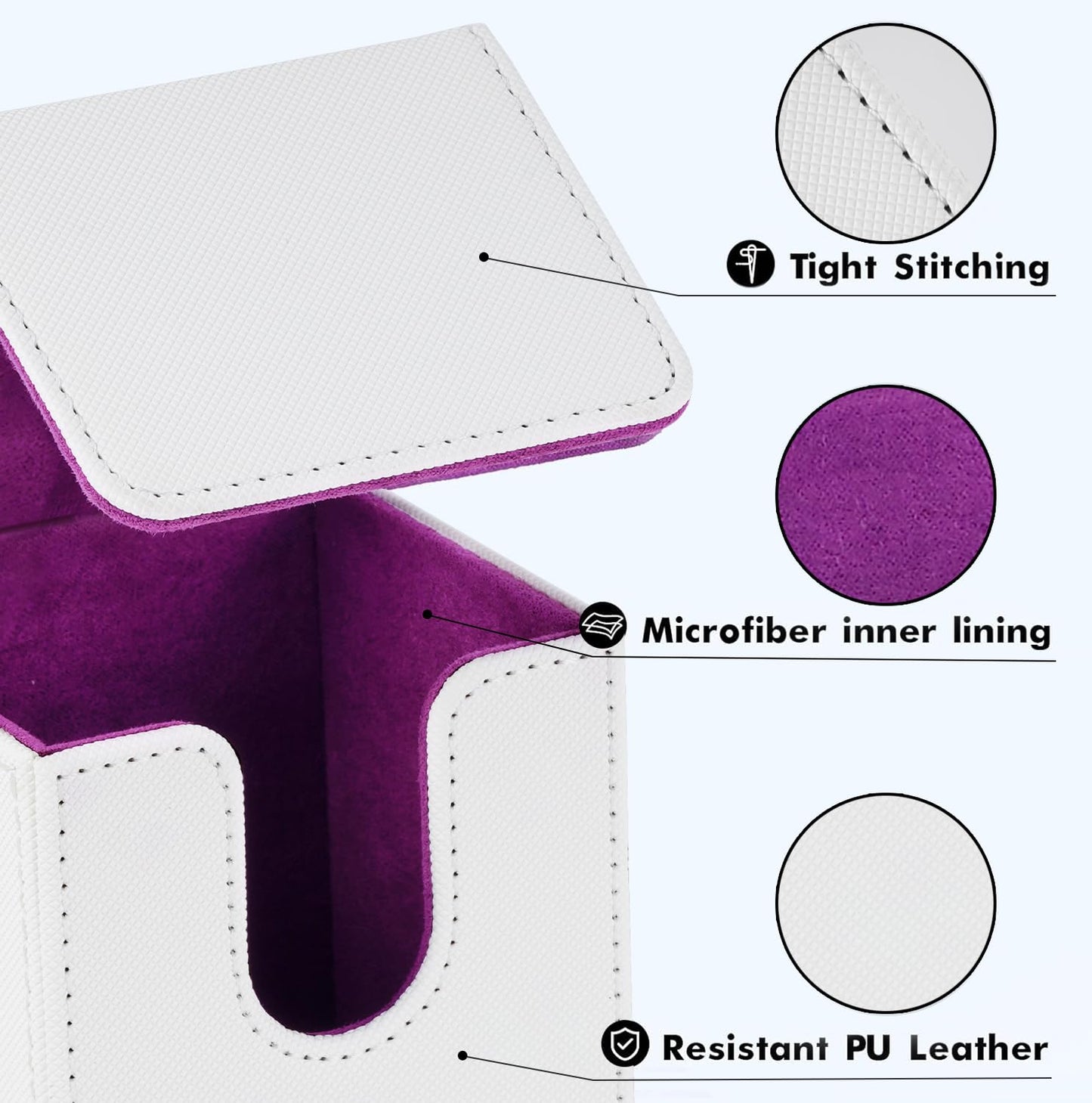 Zlca Card Deck Box For Trading Cards, Mtg Yugioh Deck Case Holds 100+ Single Sleeved Cards, Pu Leather Magnetic Card Storage Box Fits For Tcg Ccg Magic Game Cards (White& Purple)