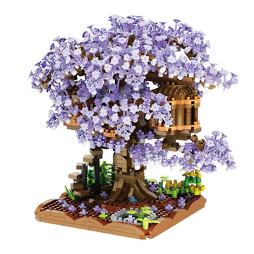 Bdydt Purple Cherry Blossom Bonsai Tree Building Blocks Set,(1443 Pieces) Flower Treehouse Model Mini Building Block Toys,Tree H