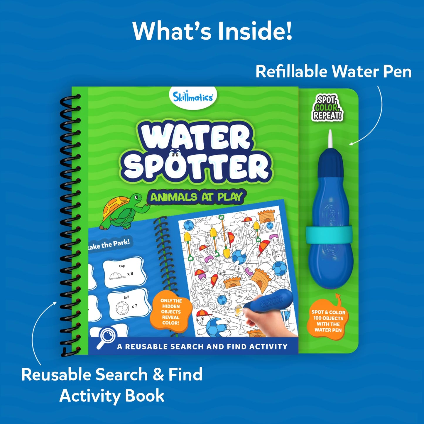 Skillmatics Reusable Water Spotter Book - Mess-Free Learning Activity for Kids Ages 4-8, Multicolor, Model SKILL1210WSAP