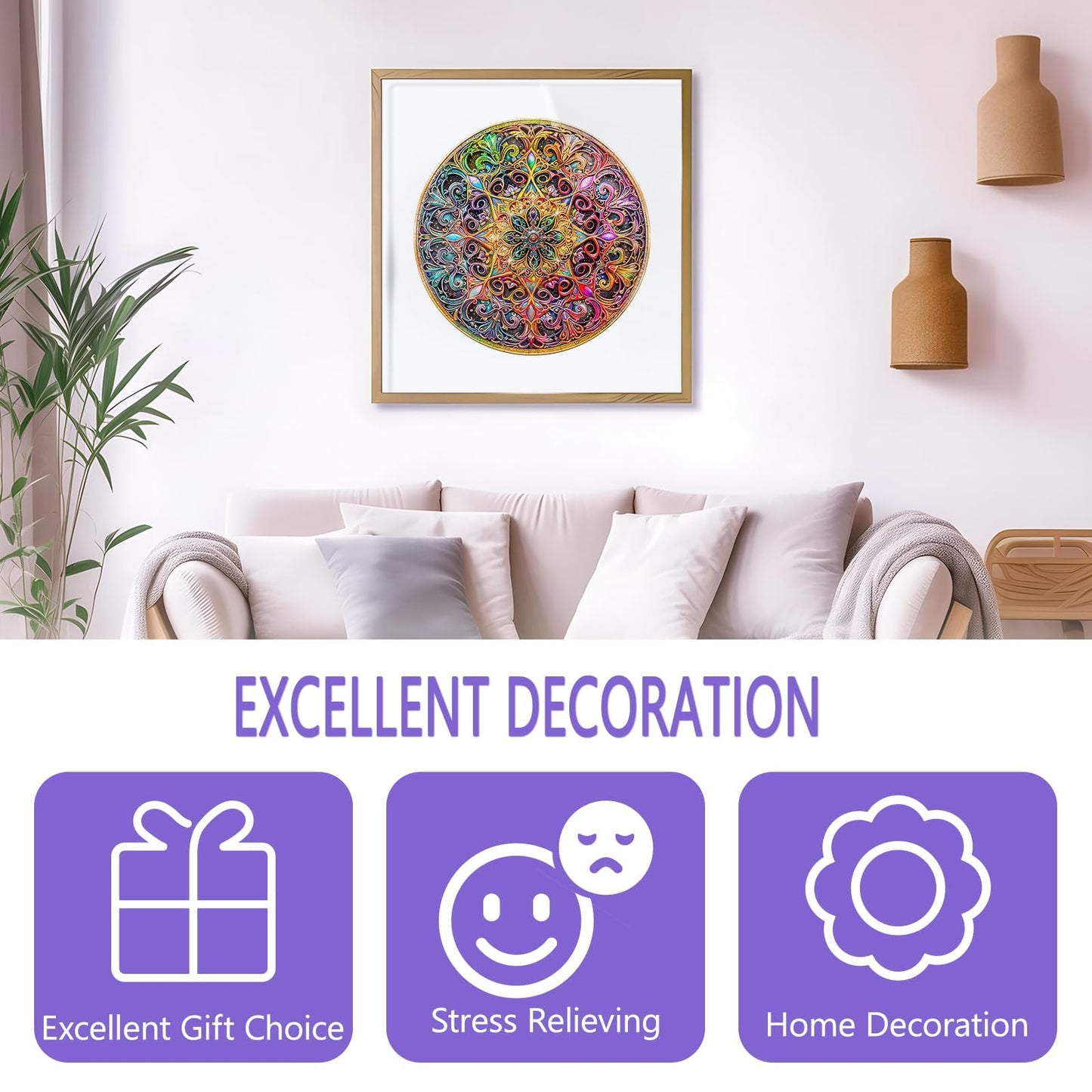 Wooden Puzzles for mature-themeds - Mandala Wooden Puzzle  Unique Dreamland Wooden Jigsaw Puzzles for mature-themeds  Wood Puzzles mature-themed  Perfect for Birthday Gift  Family Puzzles  280 Piece 13.4 x 13.4in