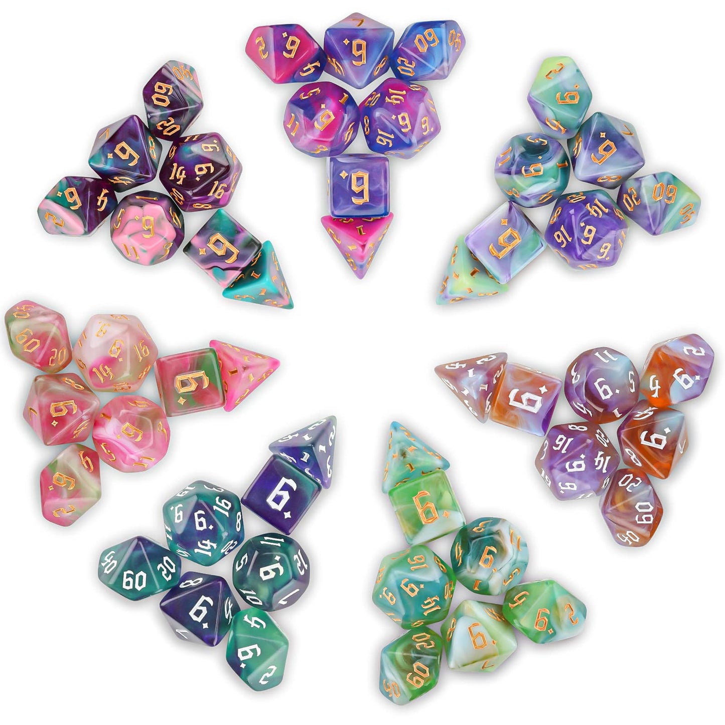 Surhugvy DND Dice Set, 7 X 7 (49 Pieces) Polyhedral Dice Set for Dungeons and Dragons DND RPG MTG Table Games Gift with 7 Pack B