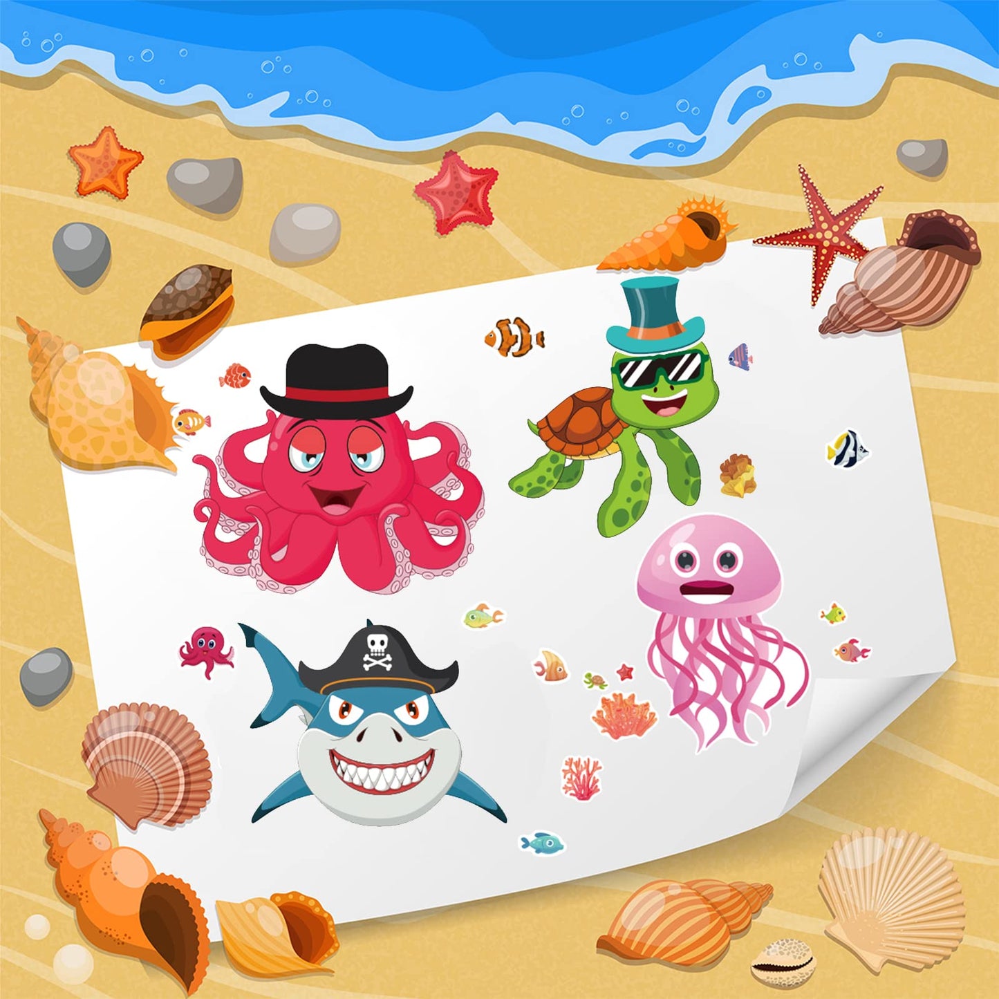 24 Sheets 8.27''  5.9'' Make Your Own Stickers For Kids Toddlers, Make A Face Stickers Mix And Match With Unicorns Dinosaur Hors