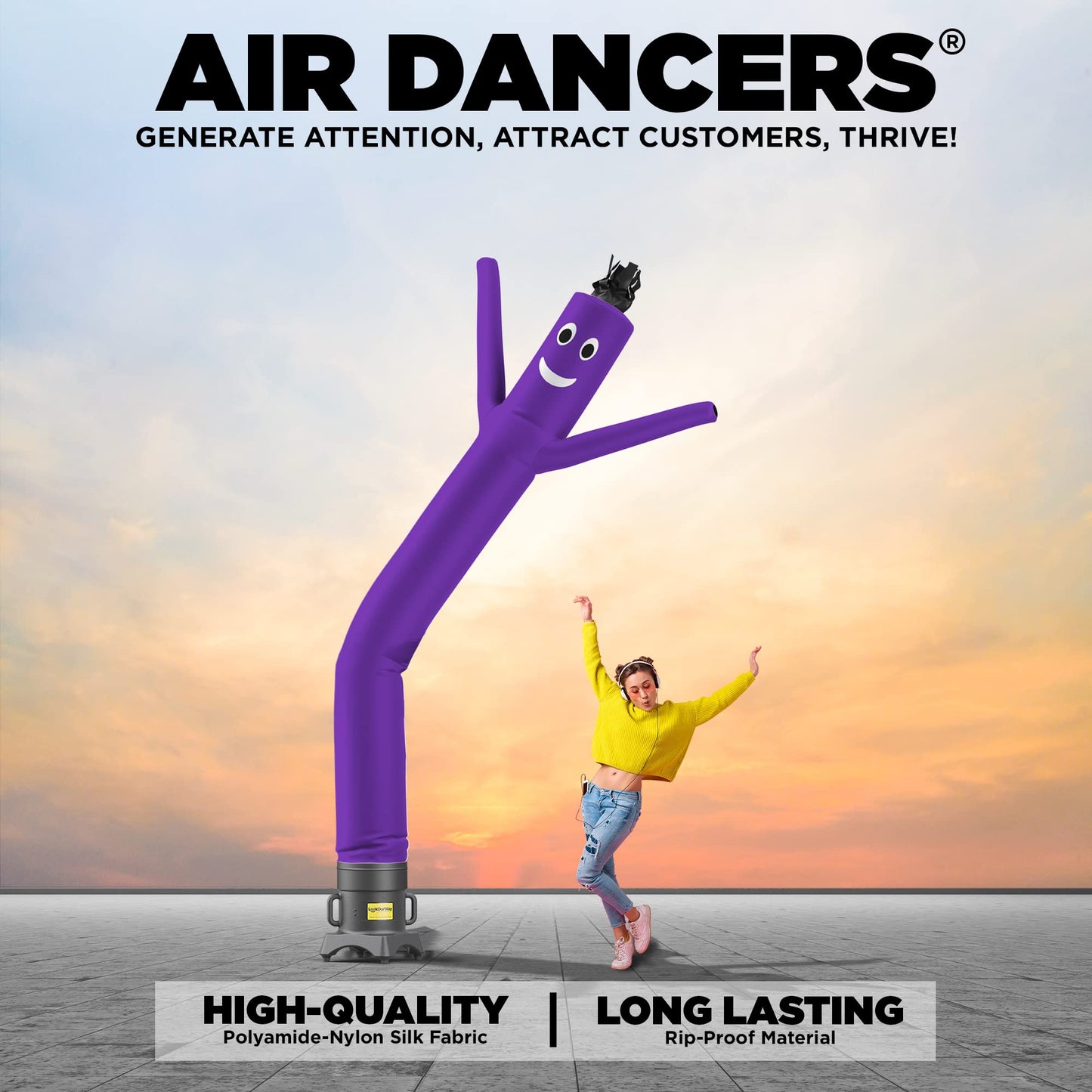 LookOurWay Air Dancers Inflatable Tube Man Set - 10ft Tall Wacky Waving Inflatable Dancing Tube Guy with 12-Inch Diameter Blower for Business Promotion - Purple