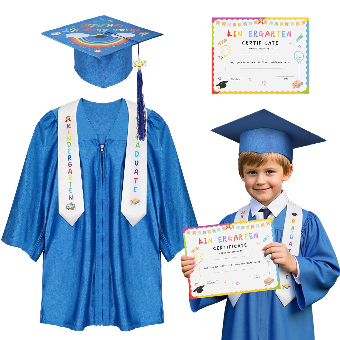 Kindergarten Graduation Cap And Gown - 2025 5-In-1 Preschool Graduate Set, Includes: Gown, Next Stop 1St Grade Cap, Graduate Sto