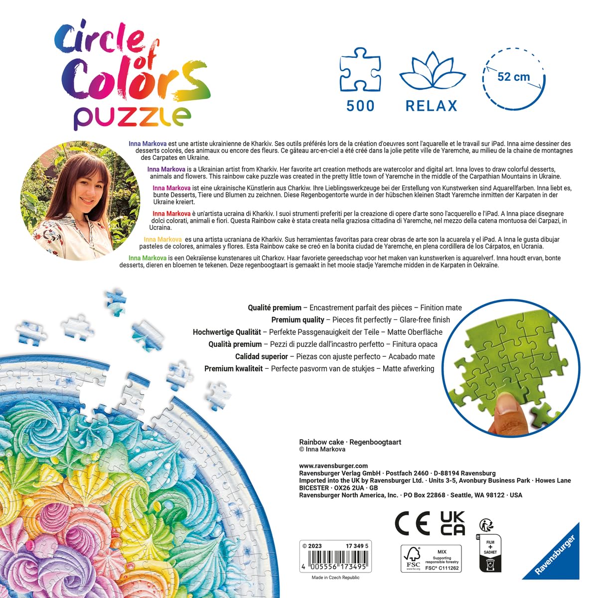 Ravensburger Circle Of Colors: Rainbow Cake 500 Piece Round Jigsaw Puzzle For Adults - 17349 - Every Piece Is Unique, Softclick Technology Means Pieces Fit Together Perfectly