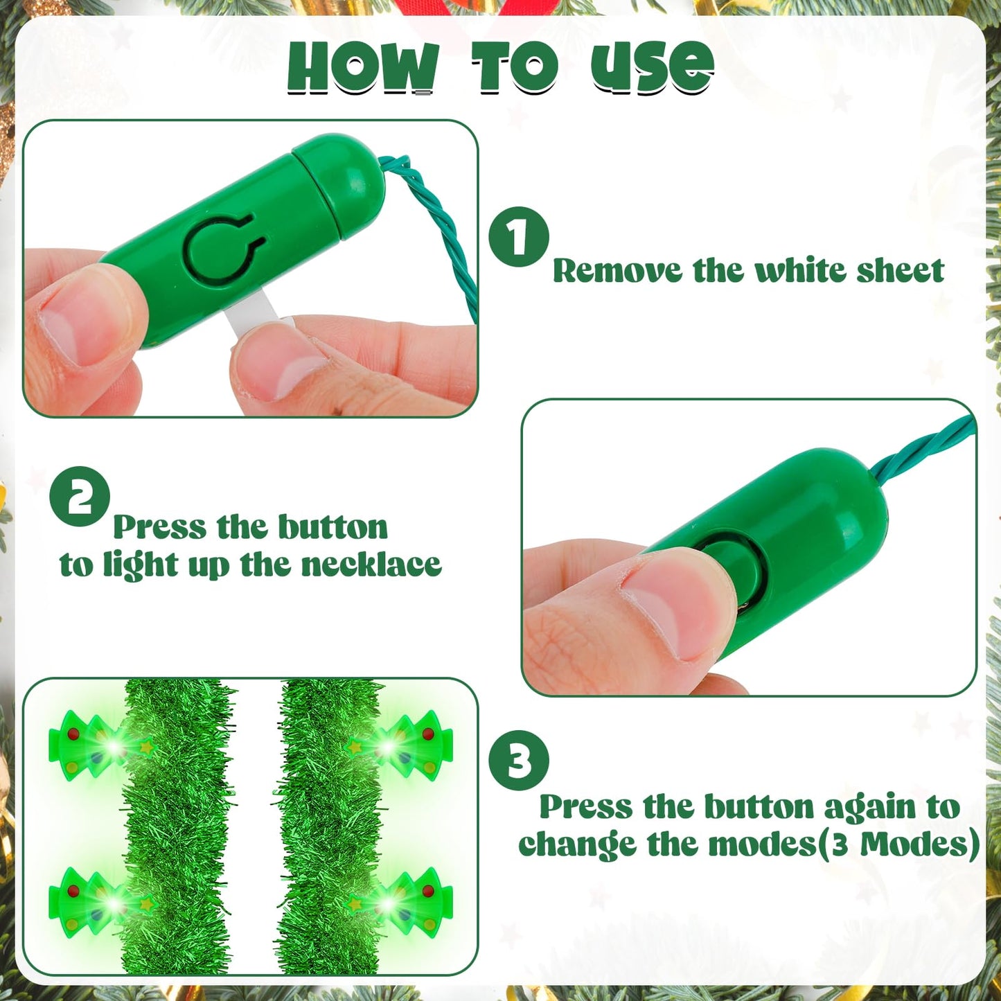 Christmas Party Favors, 4PCS Christmas Lights Necklace, LED Christmas Accessories, 3 Modes Christmas Necklaces, Colorful Snowfla