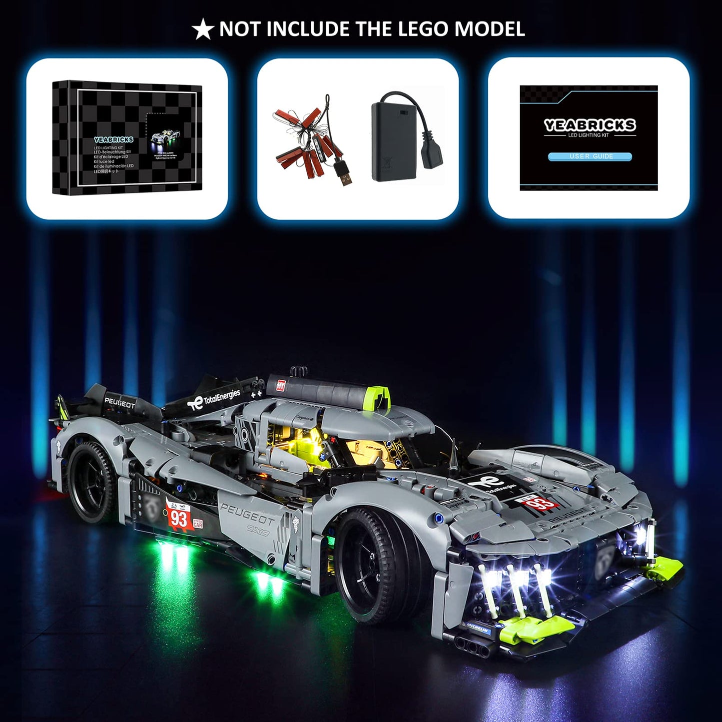 Yeabricks Led Light For Lego-42156 Technic Peugeot 9X8 24H Le Mans Hybrid Hypercar Building Blocks Model (Lego Set Not Included)