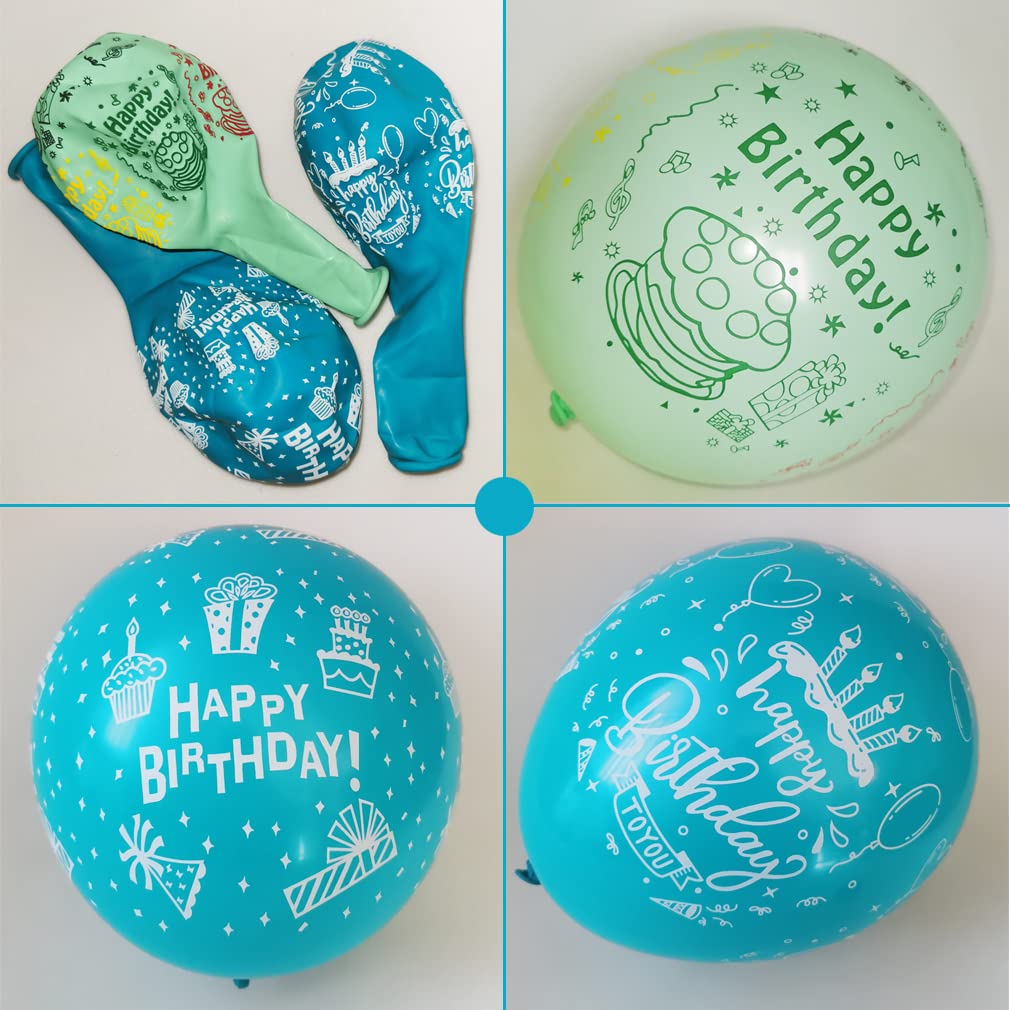 30 Pcs Blue Lake Birthday Balloons With Birthday Party Pattern Children'S Birthday Balloons Decoration Suitable For Girls Boy Bi