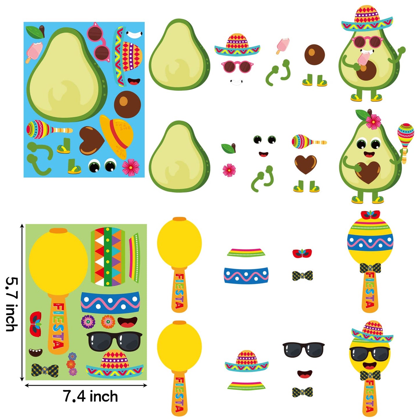 Haooryx 36Pcs Make Your Own Fiesta Stickers Sheet, Make A Face Stickers Game Mexican Fiesta Cinco De Mayo Taco Sticker Mix And Match Cactus Sticker For Kids Birthday Party Favor Gift Art Craft Rewards