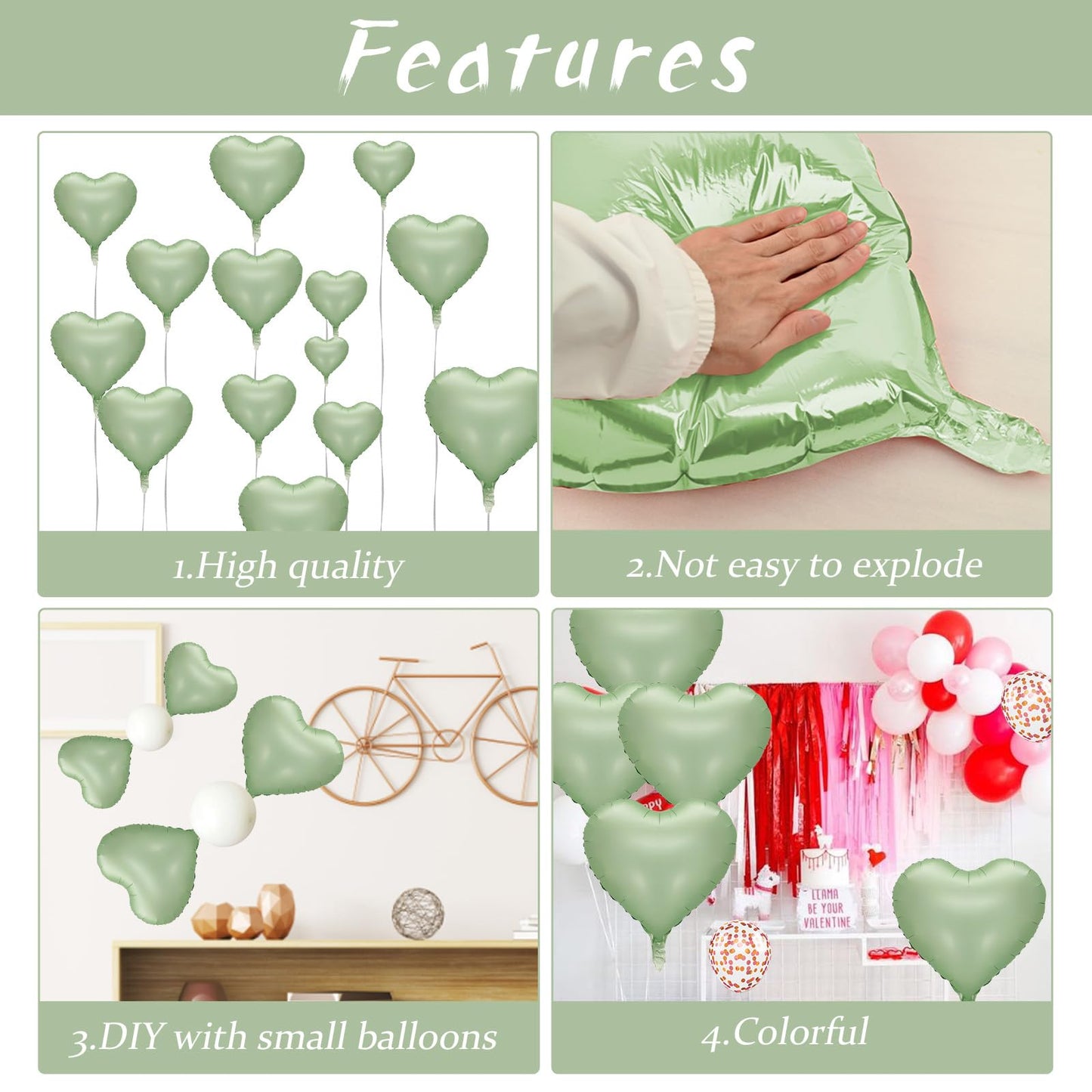 Sage Green Heart Balloon, 10Pcs Green Foil Heart Balloons, 18Inch Olive Green Heart Shape Balloons For Helium Birthday Party Dec