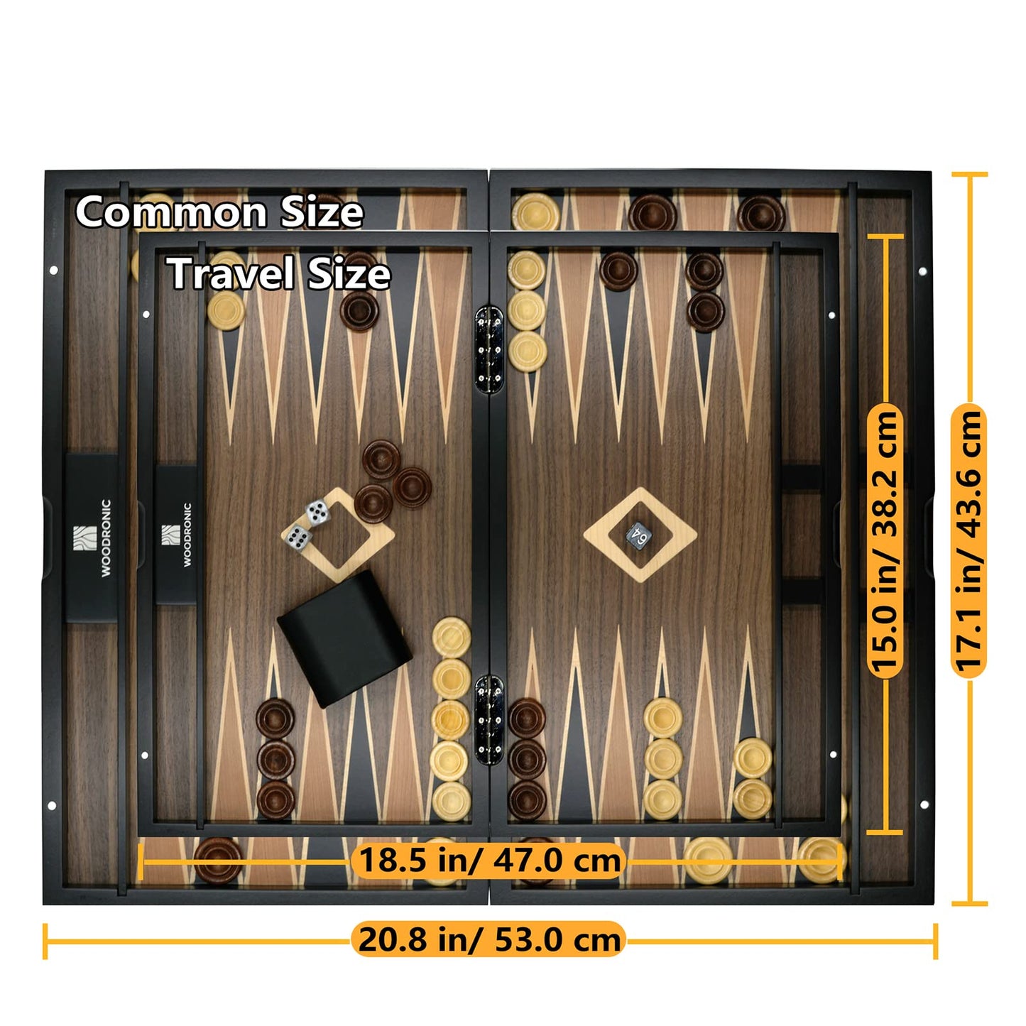 Woodronic 19'' Wooden Backgammon Set For Adults, Folding Tournament Board Game, Best Strategy Game And Smart Game Of Tactic For
