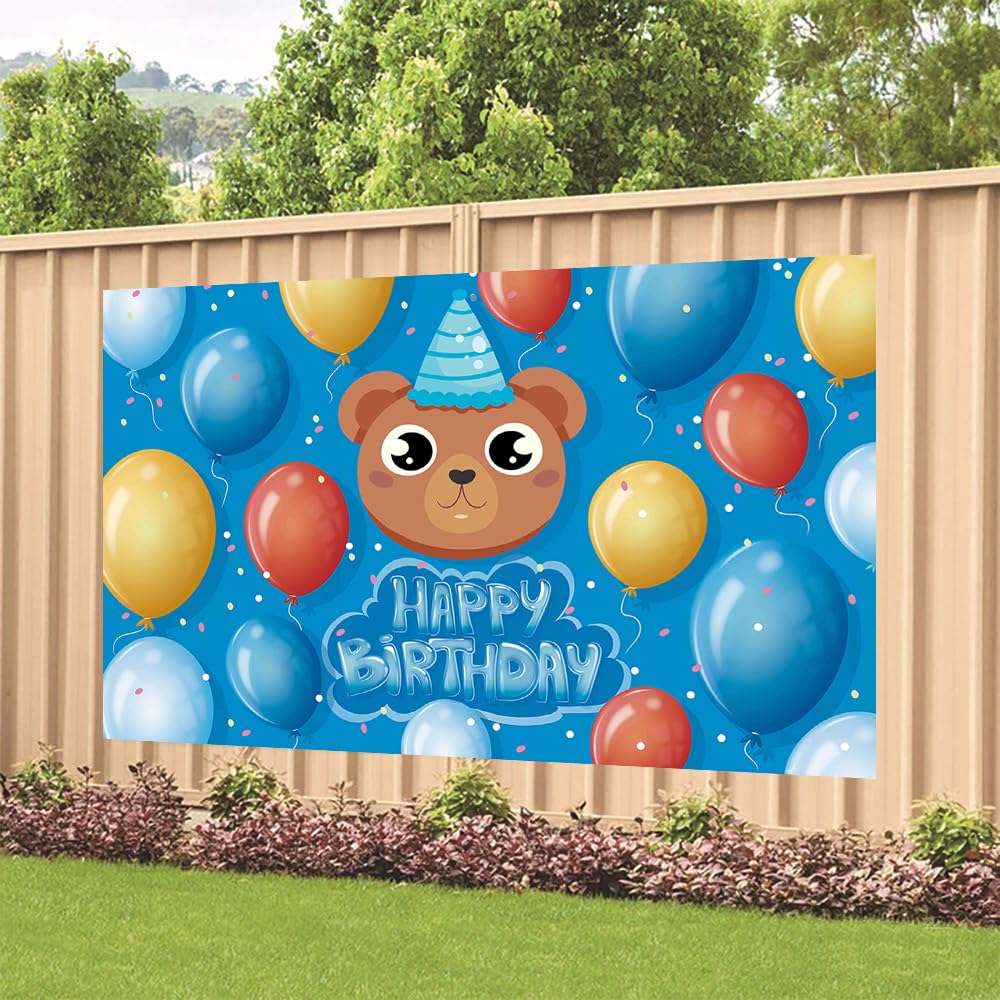Cute Bear Birthday Party Decoration Cute Bear Happy Birthday Backdrop Cute Bear Photo Background Banner Poster For Kids Boys Bir