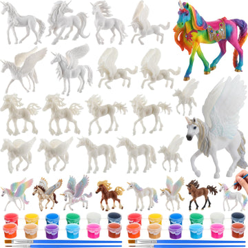 DoubleFill 20 Pcs Unicorn Arts and Crafts Kit for Kids or Girls Ages 3+ Paint Your Own Unicorn Paintable Figurines with Painting