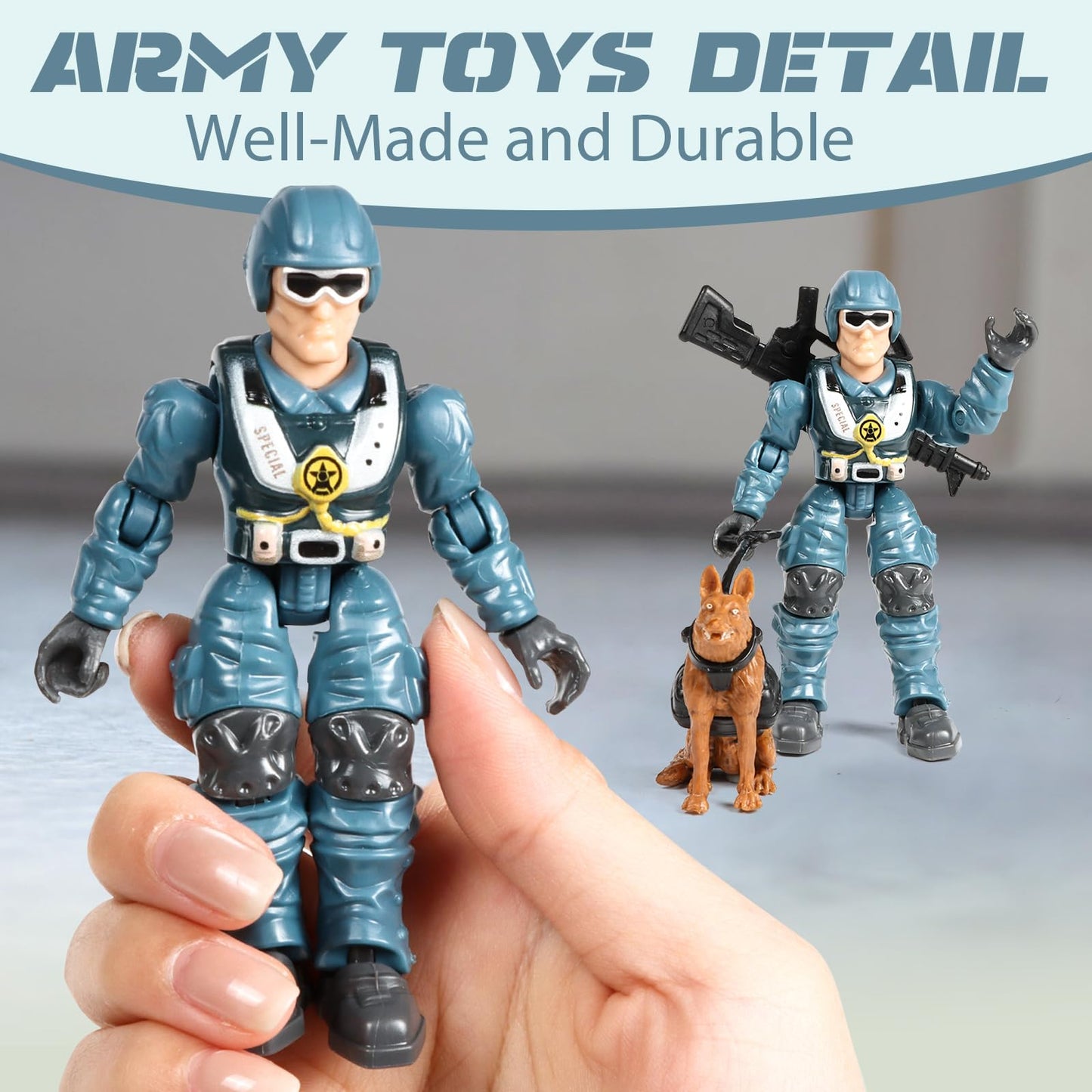 HAPTIME Army Men Action Figures with   Toy Soldiers for Boys  Plastic Army Toys for Boys 6-8  Birthday Gift for Military Collectors (6Pcs Blue)