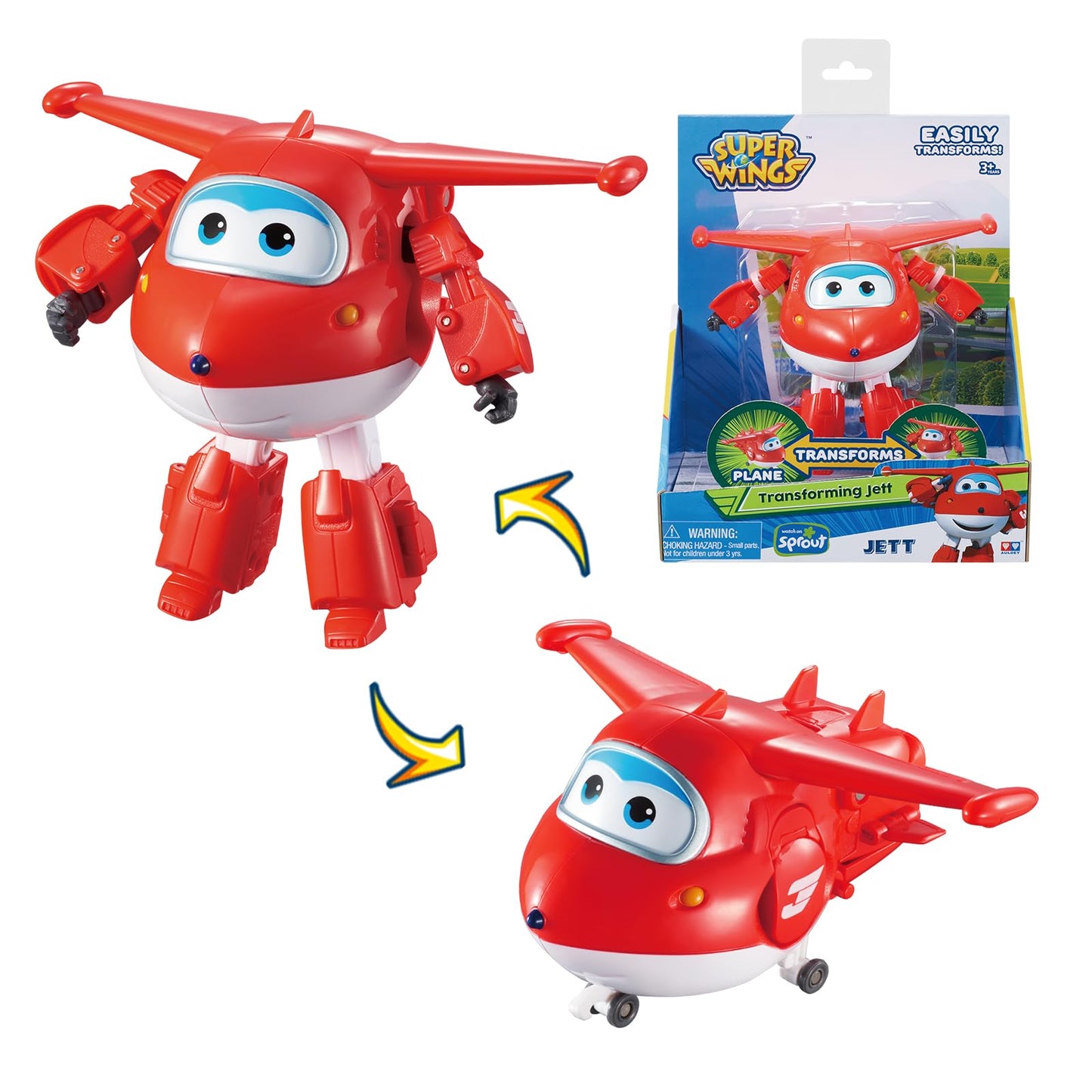 Super Wings Transformer Toys - 5" Jett Airplane Rescue Bots - Red Plastic Action Figures for Kids Age 3-7 - Model 710210