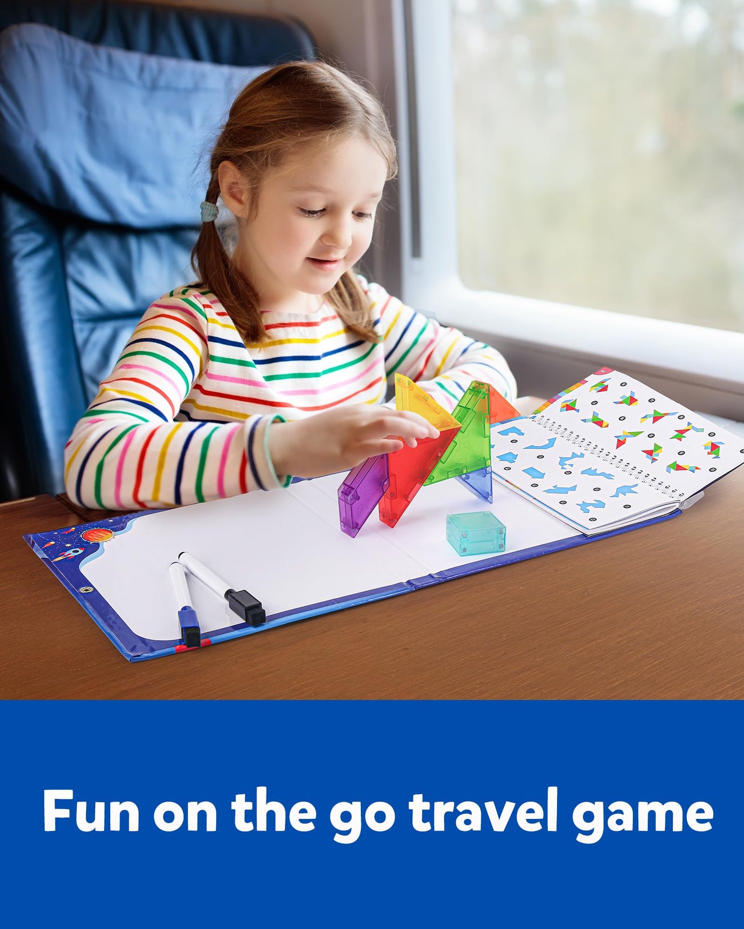 Coogam Magnetic Travel Tangram Puzzle With 3D Building Blocks, Road Trip Pattern Shape Handwriting Jigsaw Books With 360 Brain Teasers, Montessori Educational Toy Gift For Kids Adults