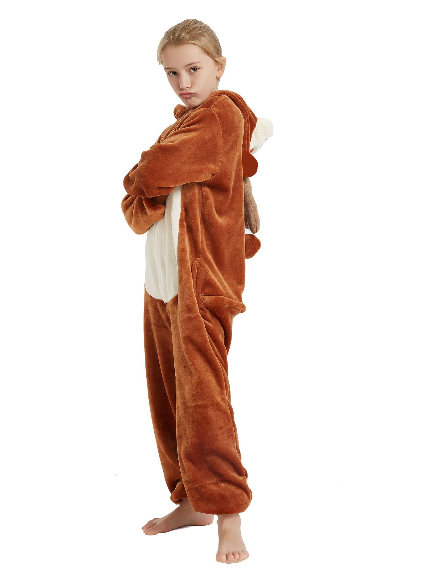 Casabaco Kid Reindeer Onesie Pajamas Deer Halloween Costume Boy Girl Animal Onepiece (Brown, 8-9Years)