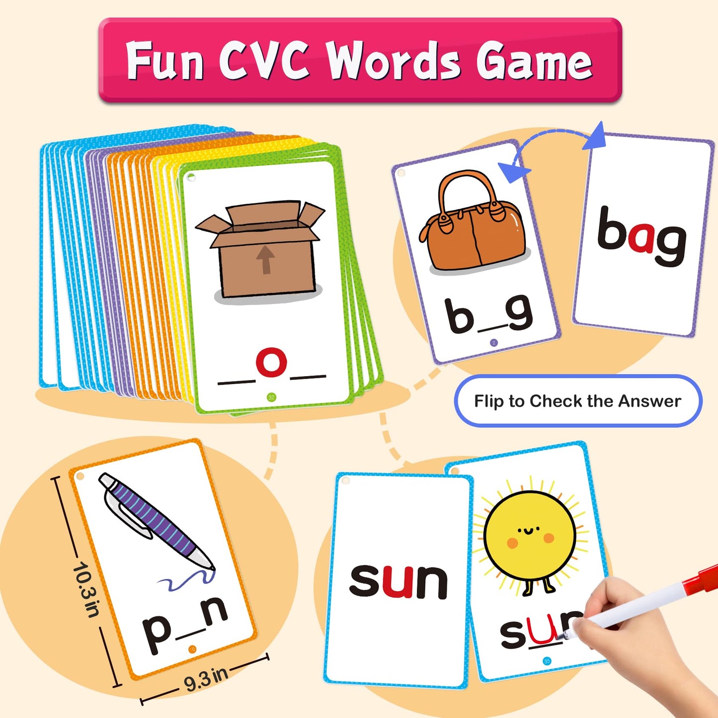 Hoqeewipe Preschool Learning Activities - Reusable Handwriting Tracing Books For Kids, Prek Kindergarten Workbooks, Cvc Word Gam