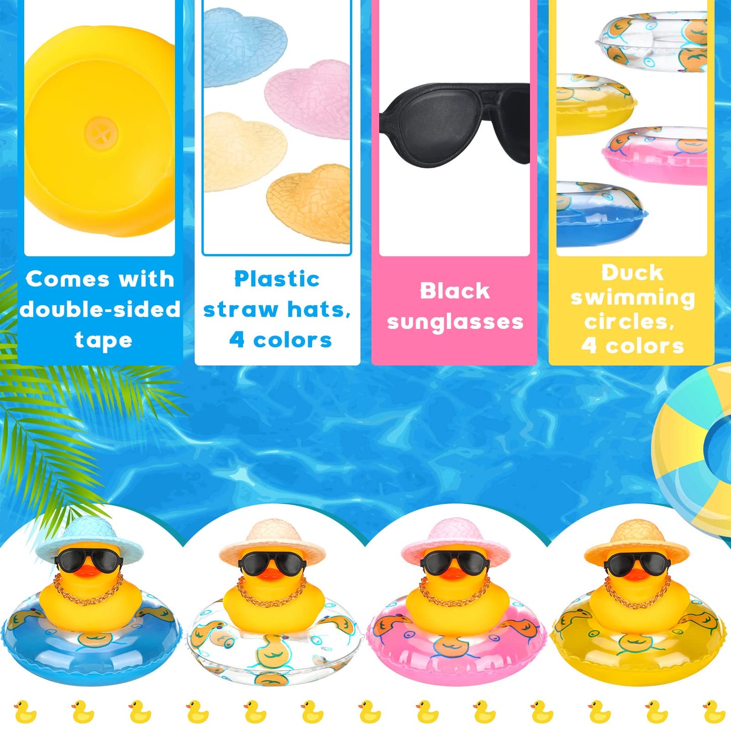 Marsui 24 Pcs Summer Beach Rubber Ducks Bulk Mini Rubber Ducky Bathtub Toy Cute Squeaky Shower Ducks for Baby Shower Swimming Pool Toys