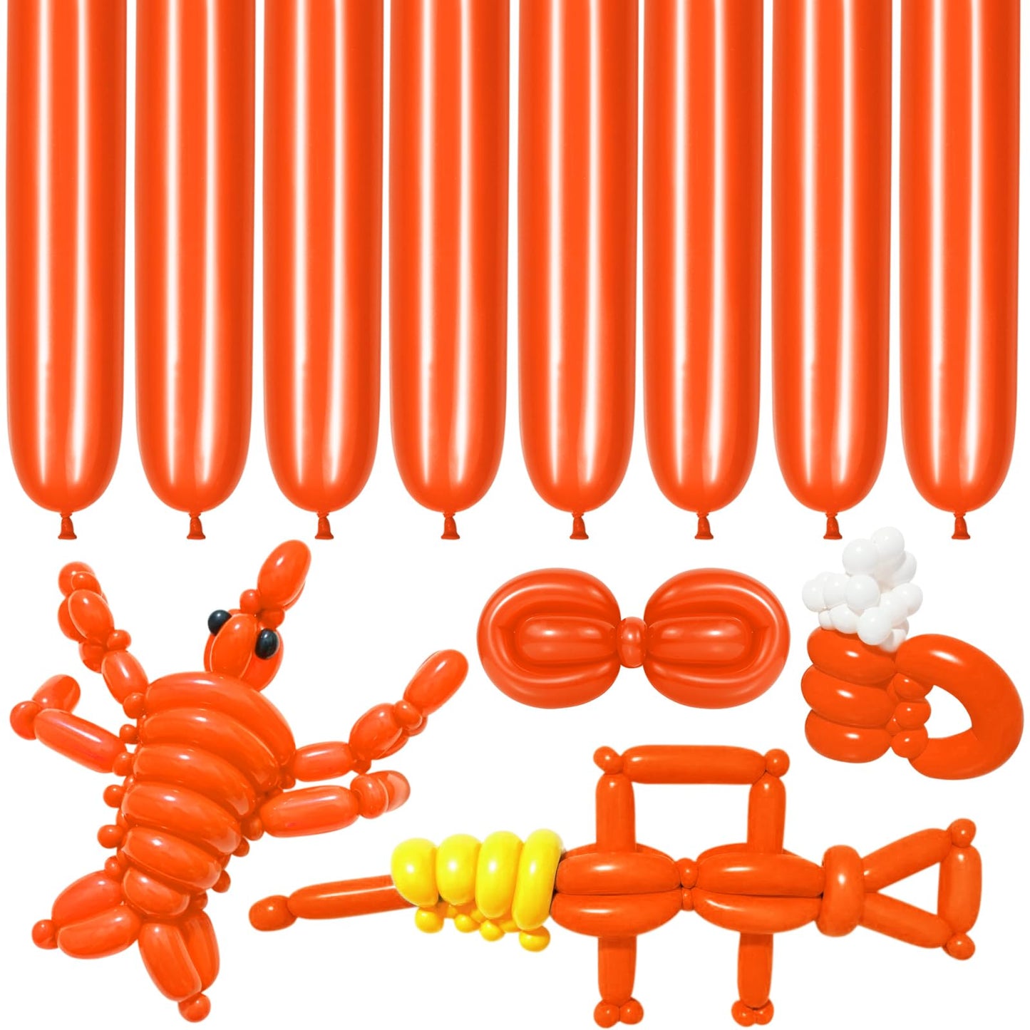 Lxzfcrg 260 Balloons Orange Long Balloons For Balloon Animals, Thickening Long Skinny Latex Twisting Balloon For Balloon Garland
